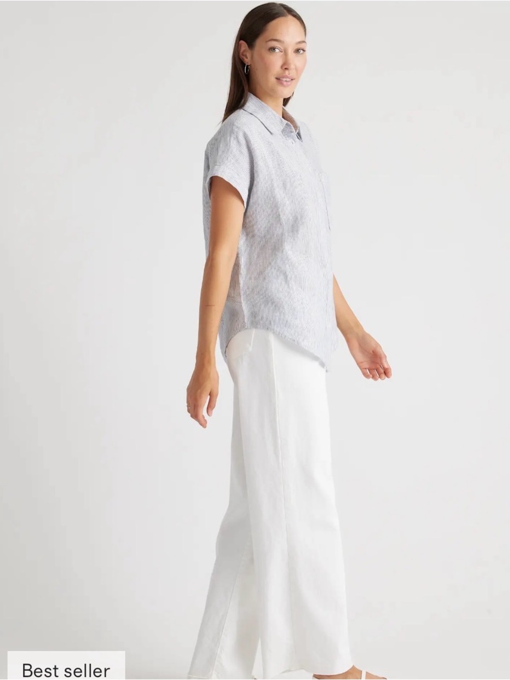 BUNDLE: Quince 100% LINEN shirts- Black, White, light blue stripe - Picture 3 of 5